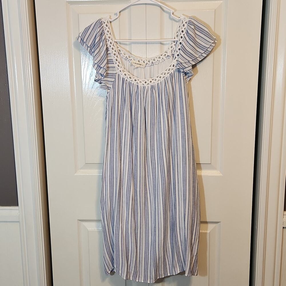 ee:some Blue & White Striped Lace Trimmed Ruffled Sleeve Mini Dress Size SM